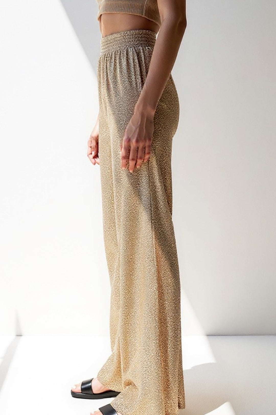 Metallic Glitter Flared Pants | High Elastic Waist | Shimmering Evening Look