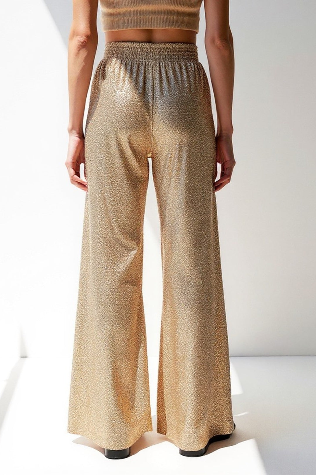 Metallic Glitter Flared Pants | High Elastic Waist | Shimmering Evening Look