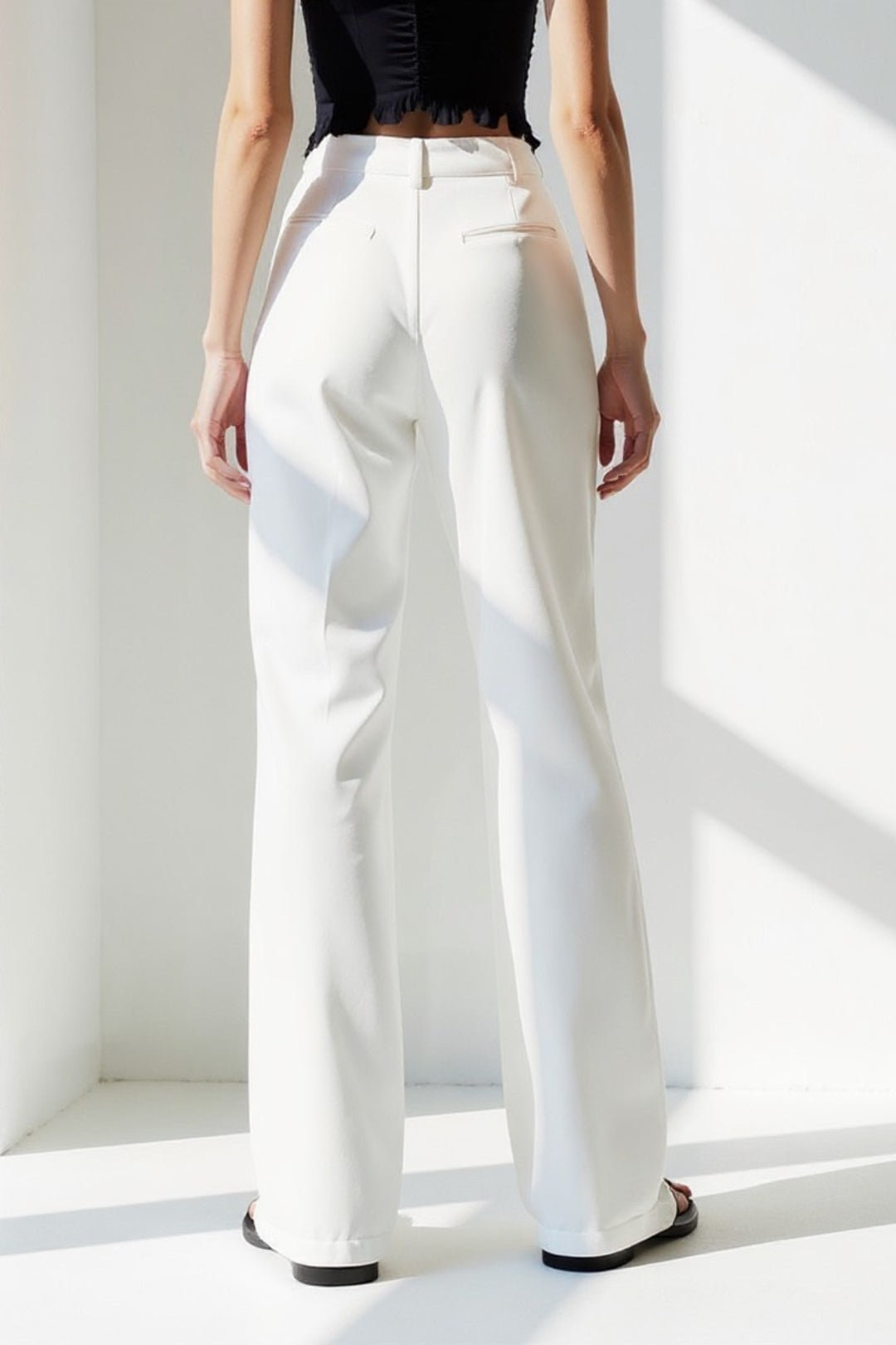 Elegant Straight-Leg Trousers | Cream White | Mid Rise