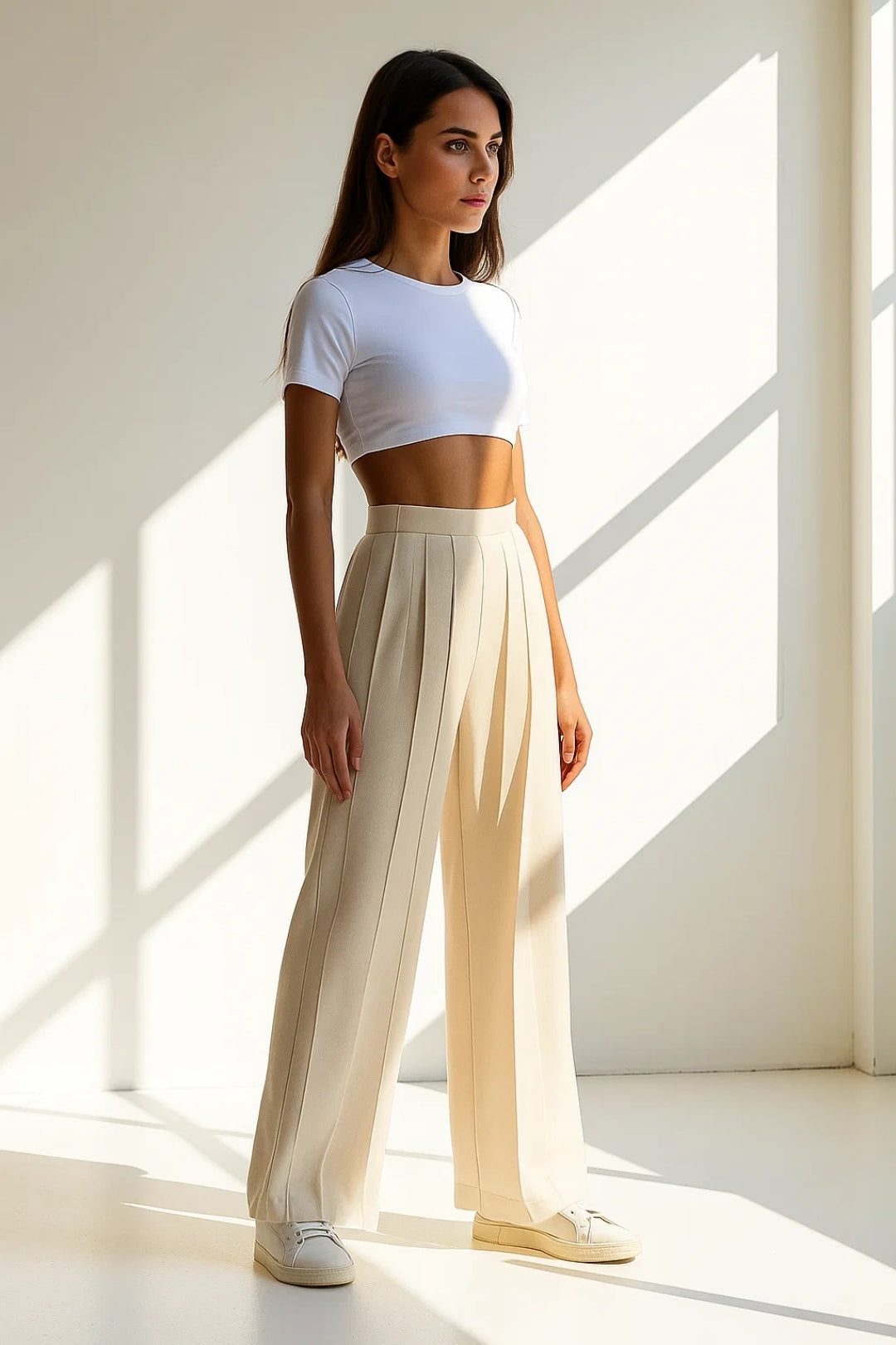 Wide-leg pleated trousers | Smooth high waist | Minimalist elegance