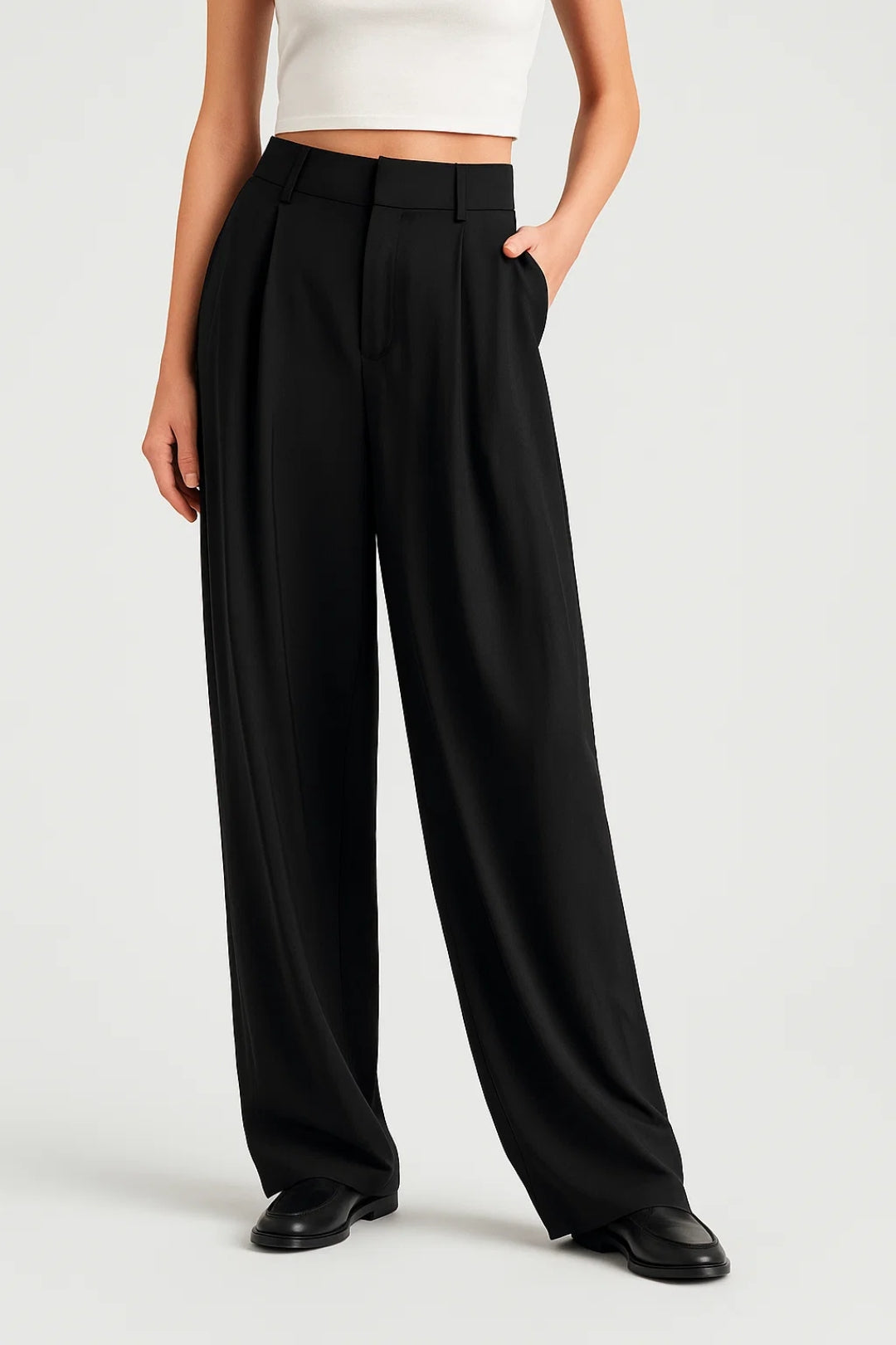 Elegant black wide-leg trousers | High waist | Fluid tailored cut