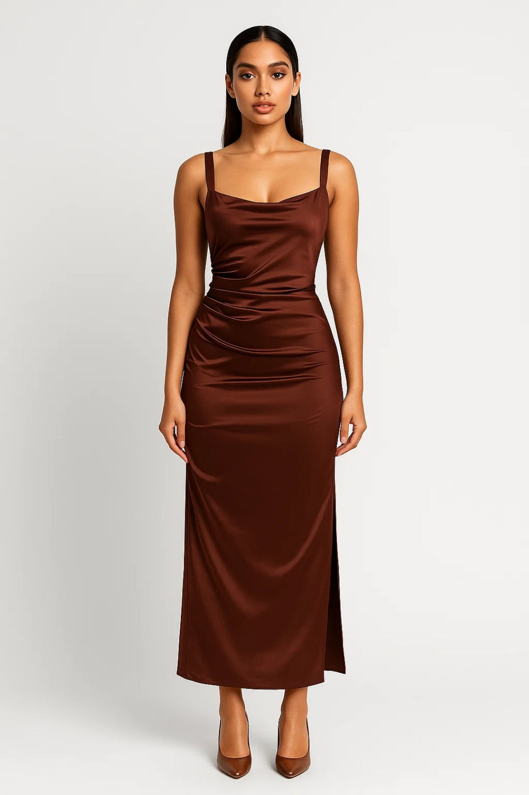 Long dress with thin straps and soft neckline | Refined elegance for the evening