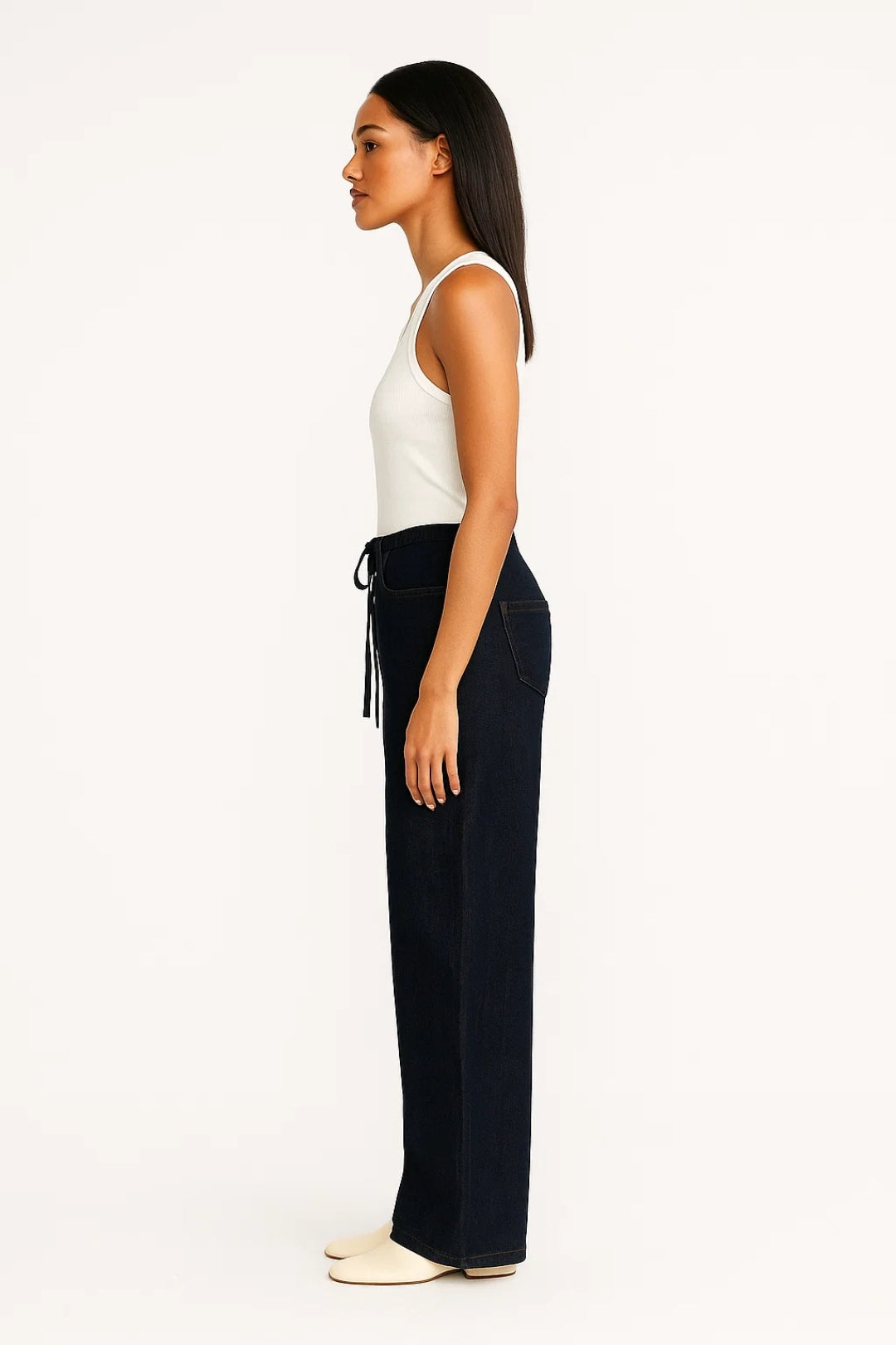 Wide-leg jeans with elastic waistband and drawstring | Comfort and everyday style