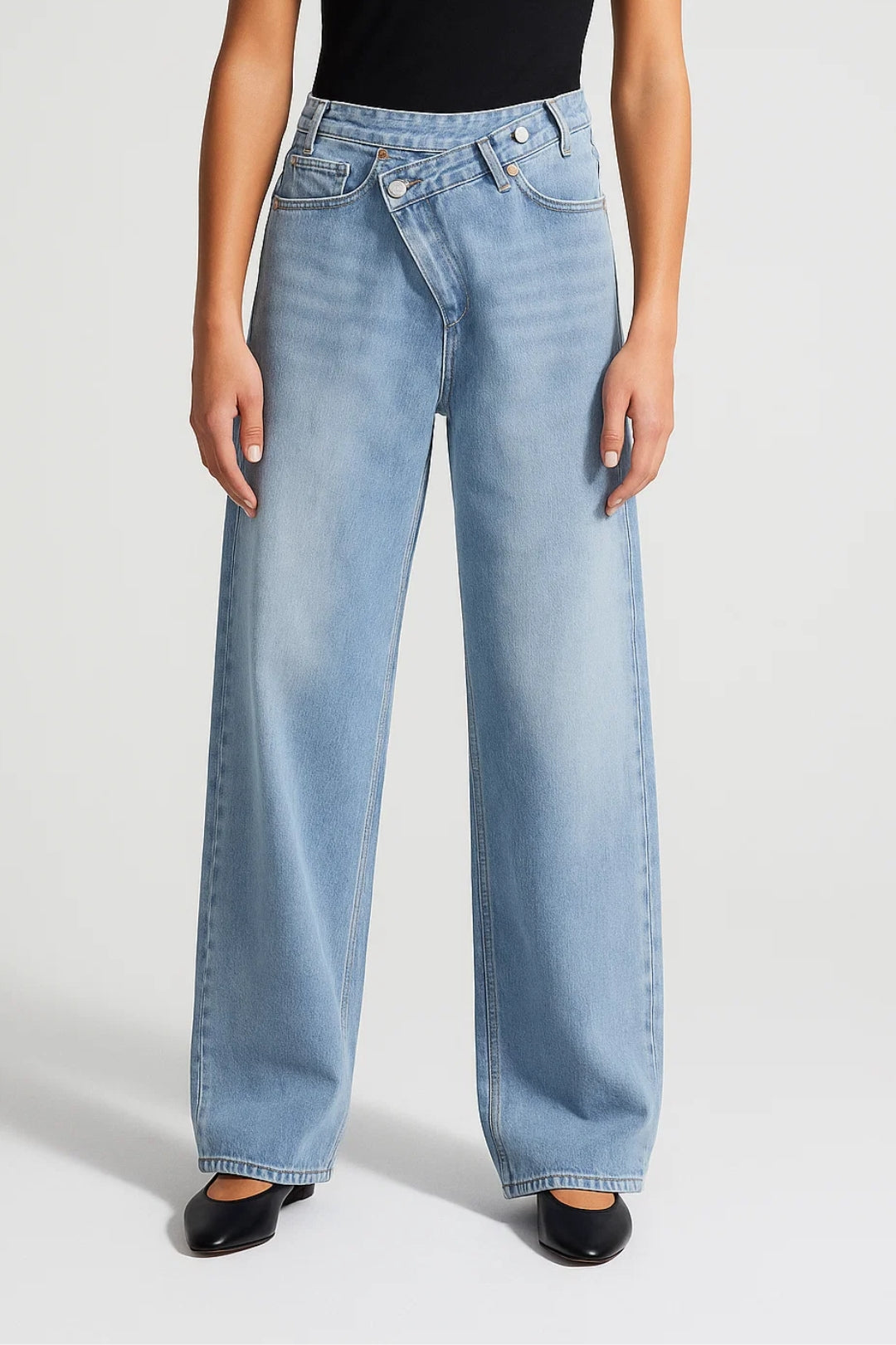 Wide Leg Jeans with Asymmetric Closure | High Waist | Light or Dark Denim