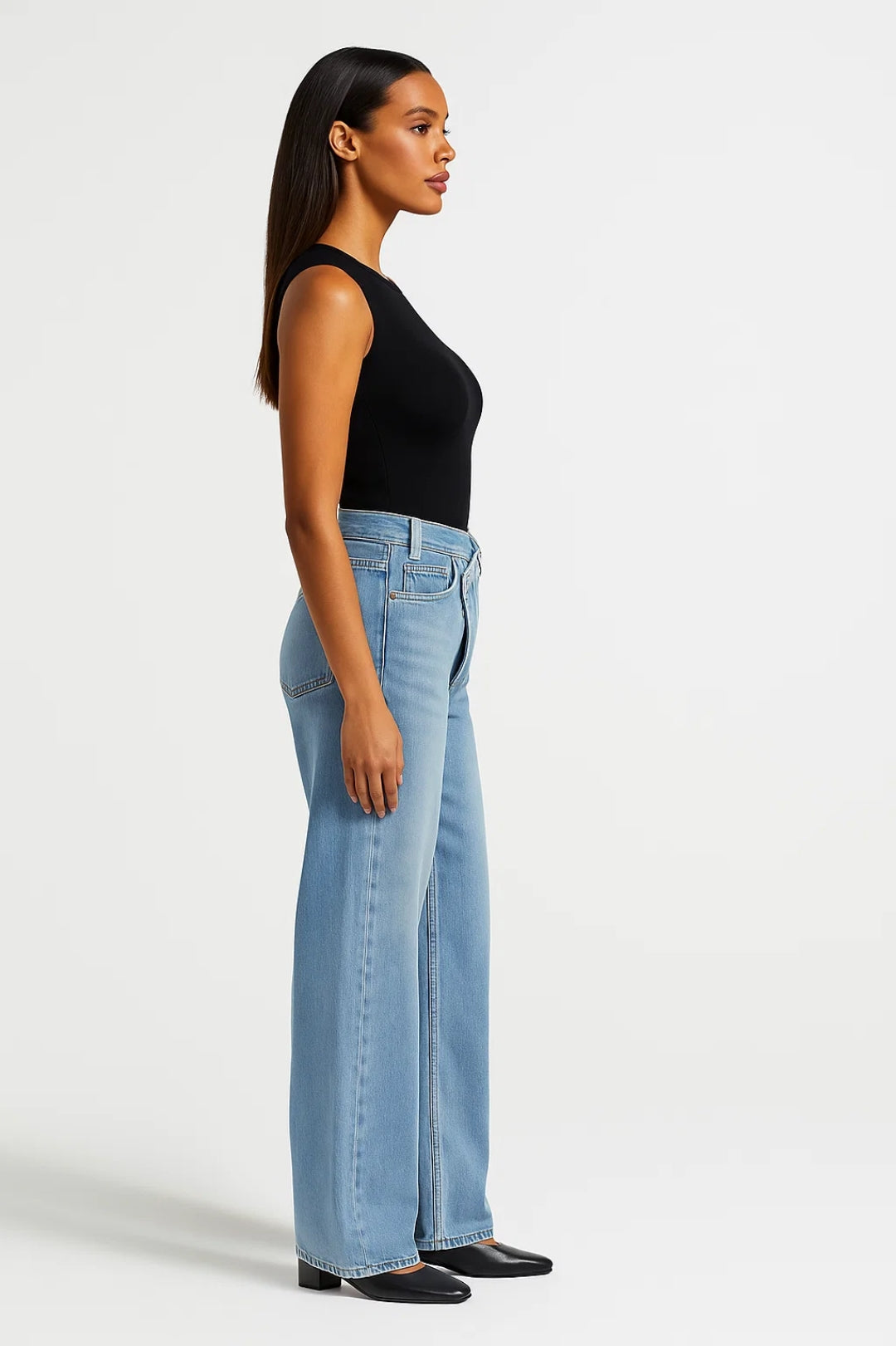 Wide Leg Jeans with Asymmetric Closure | High Waist | Light or Dark Denim